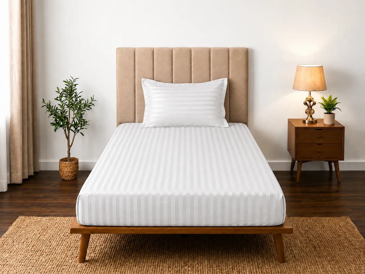 Satin Strips Single Bedsheet - Off White