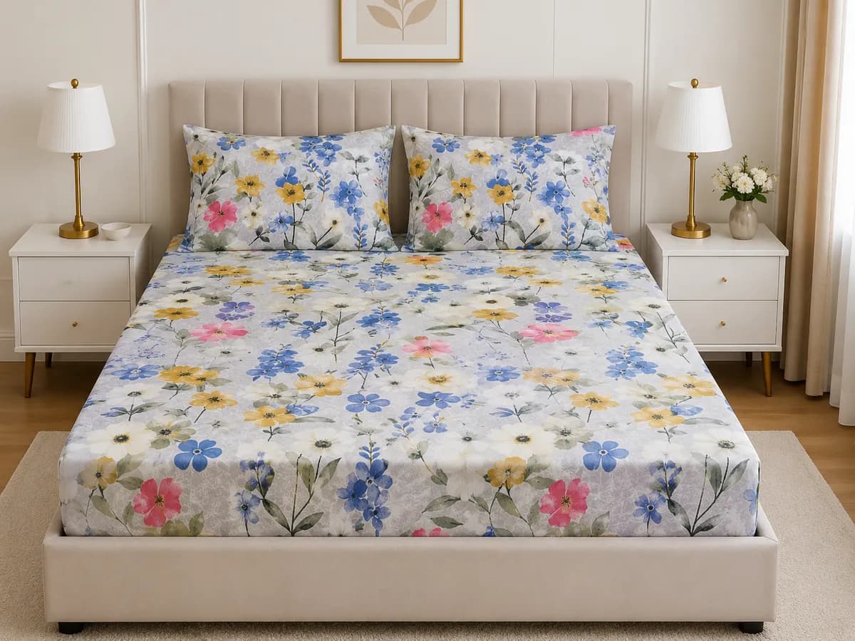 Fitted Bedsheet Set (220×250 cm) - Multi Colored Floral