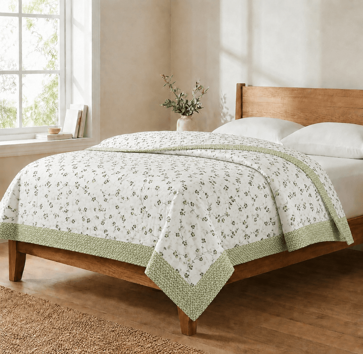 Botanical Cotton Top Sheet - Olive Green