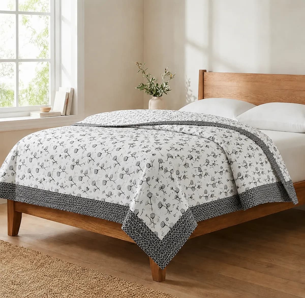 Botanical Cotton Top Sheet - Black Floral