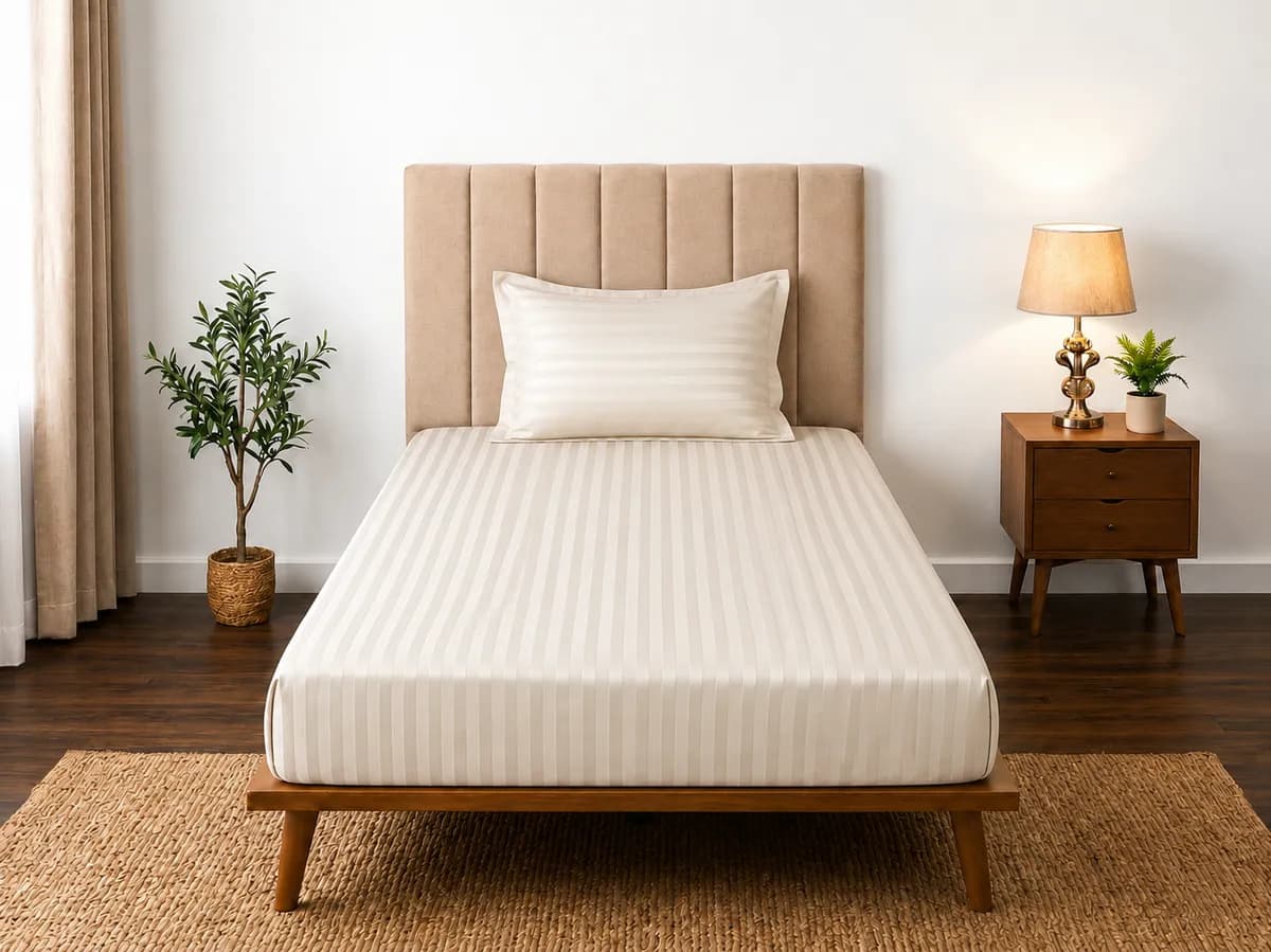 Satin Strips Single Bedsheet - Medium Beige