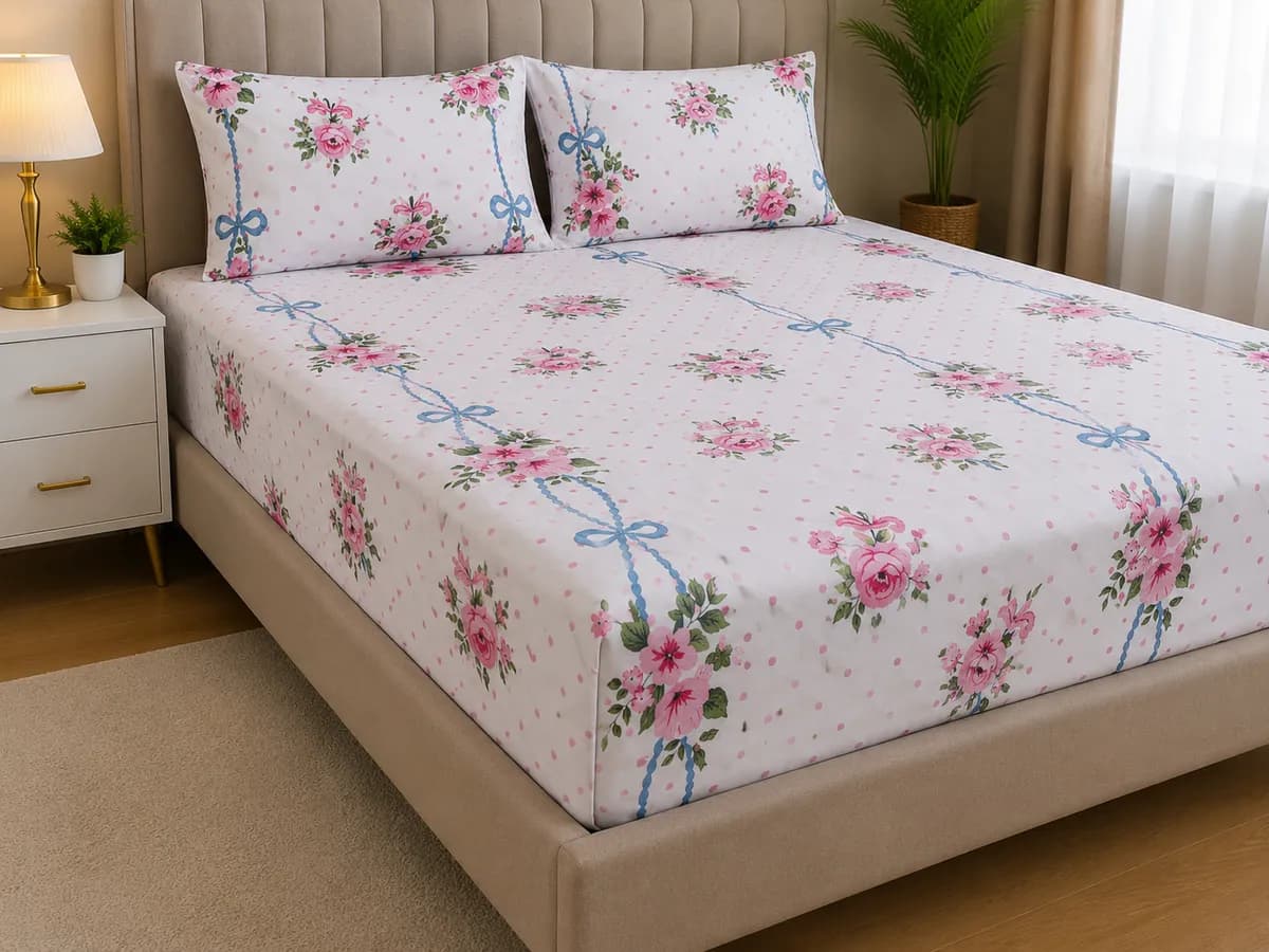 Diwan Bedsheet (70*100) - White & Pink Floral