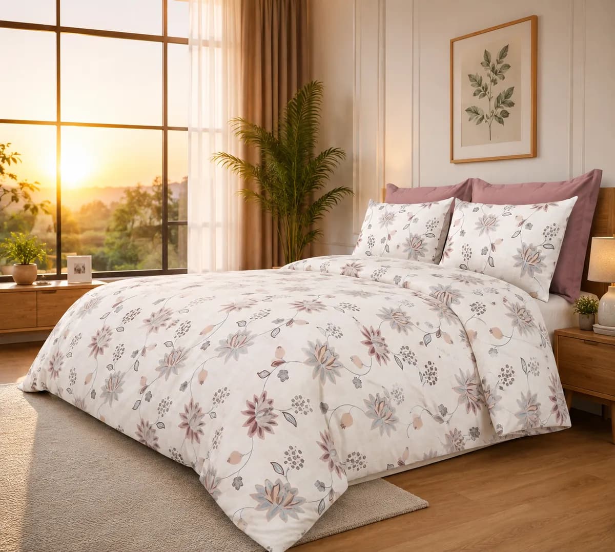 Petals Double Bedsheet - Blush Meadow