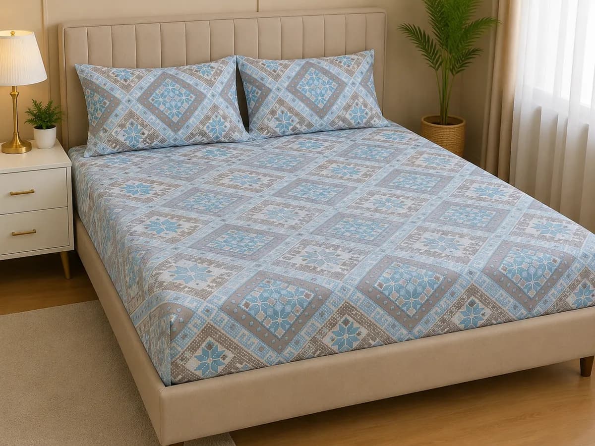 Diwan Bedsheet (70*100) - Blue & Grey Printed
