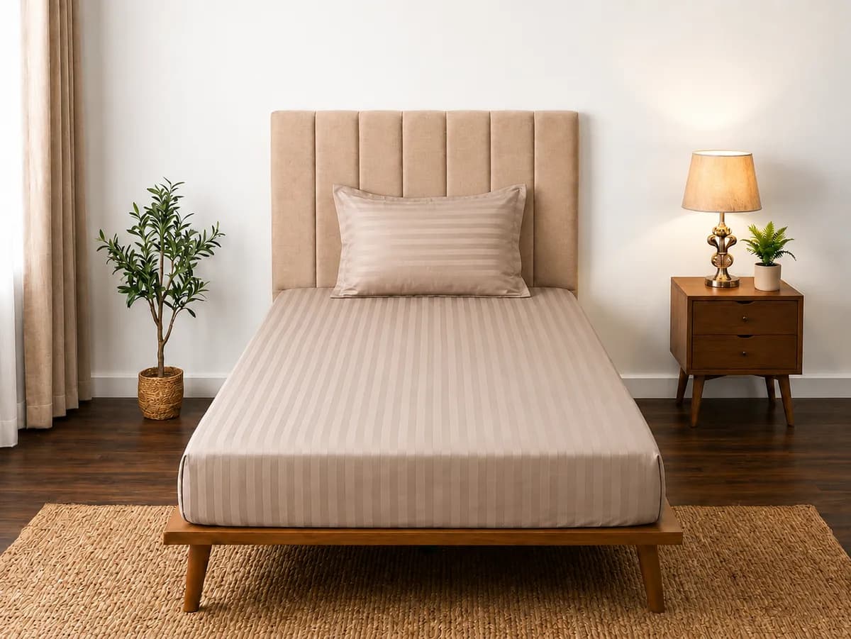 Satin Strips Single Bedsheet - Beige