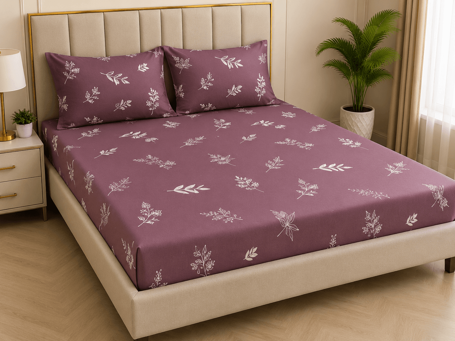 Petals Double Bedsheet - Leafy Peach