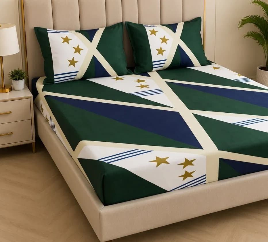  Regular Use Fitted Bedsheet Set - Green Printed 
