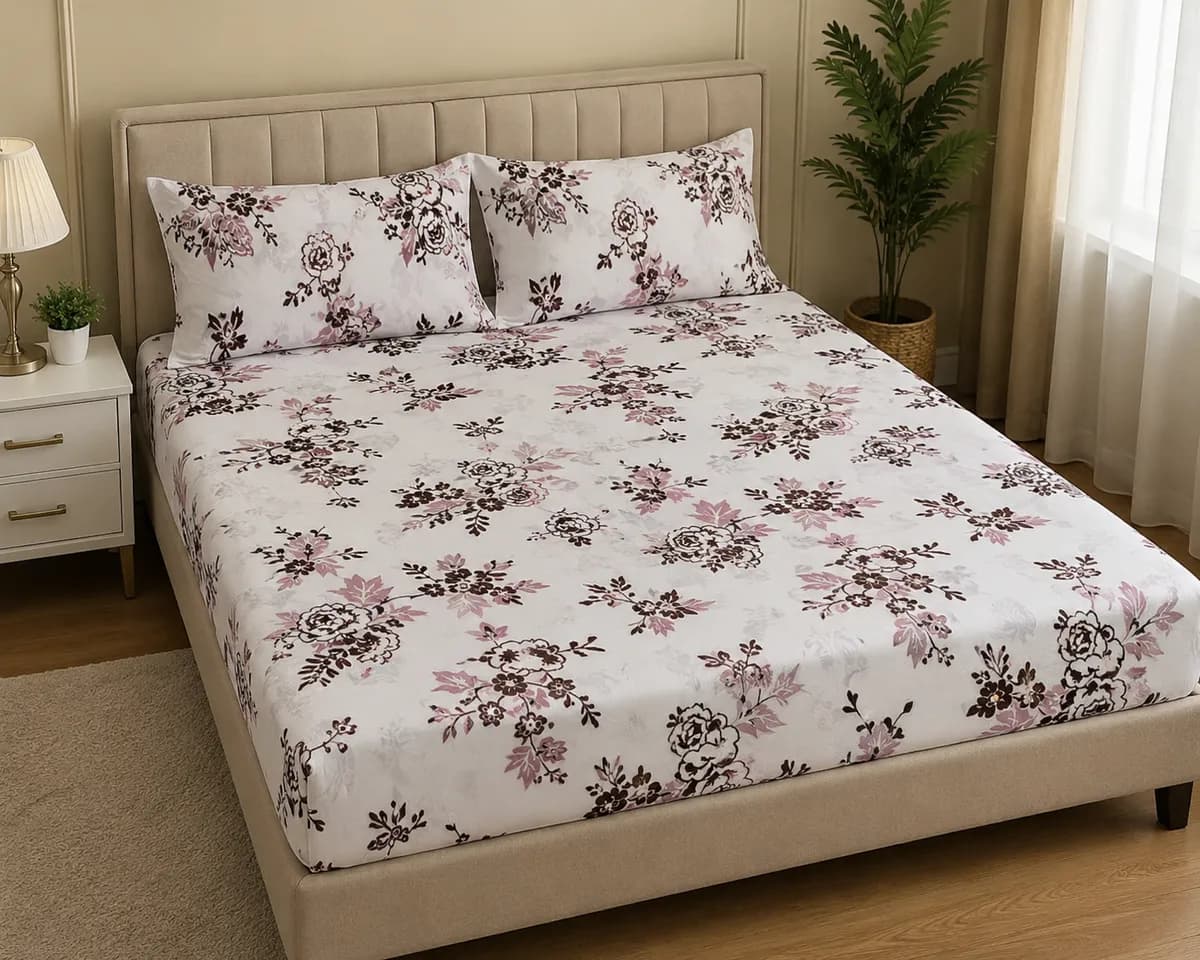 Diwan Bedsheet (70*100) - Peach & Brown Multiprint