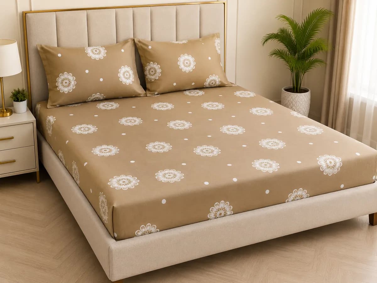 Petals Double Bedsheet - Floral Beige 
