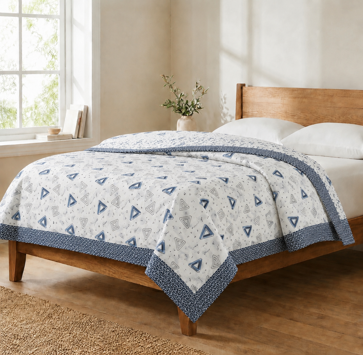 Botanical Cotton Top Sheet - Blue Triangle Floral