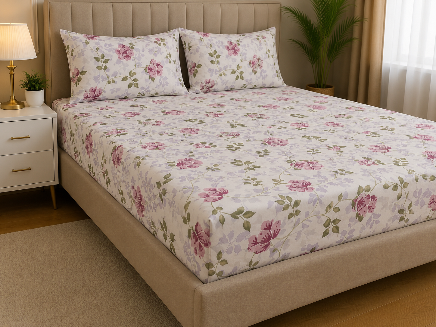Diwan Bedsheet (70*100) - Pink & Lavendor Floral