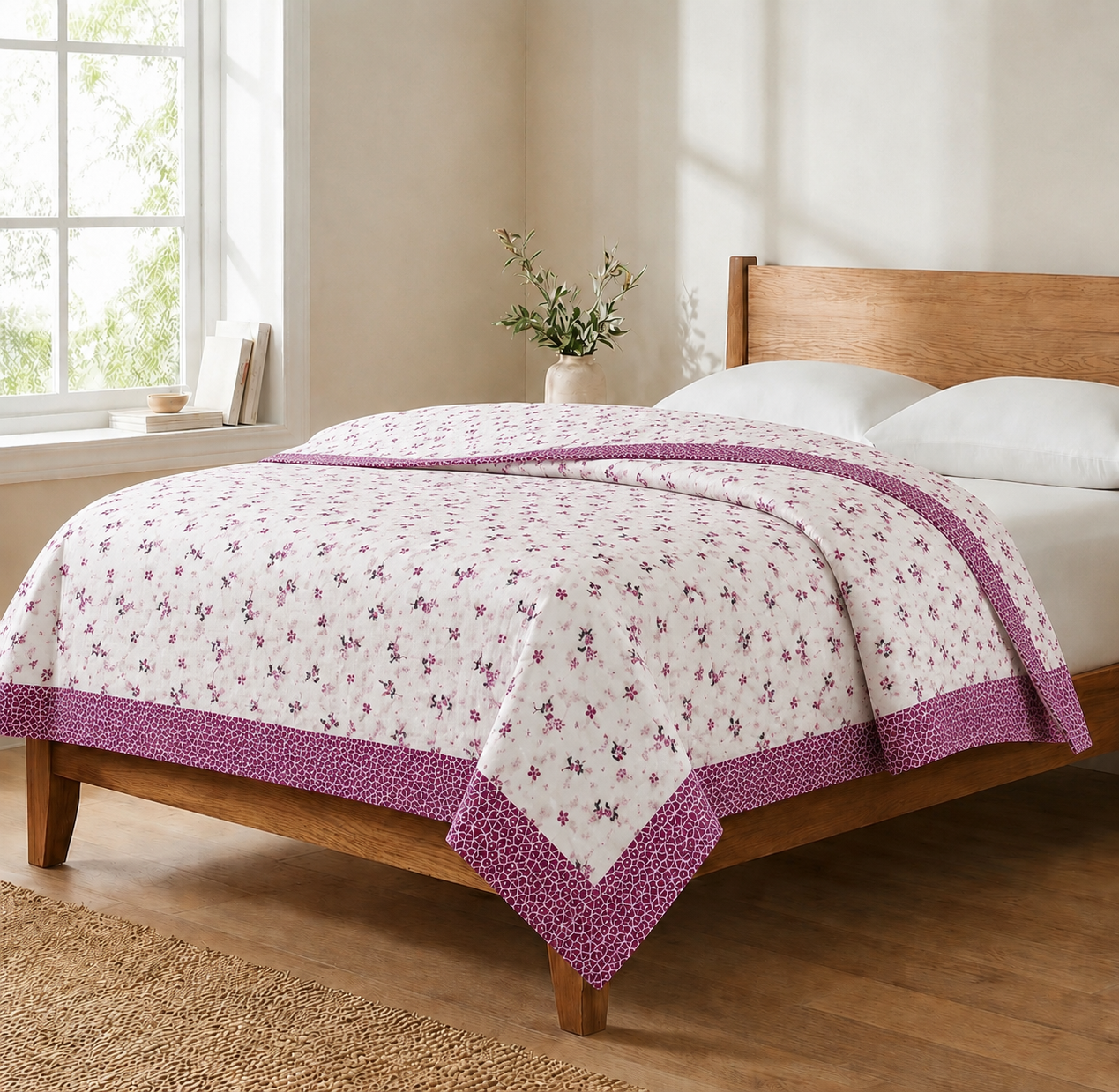 Botanical Cotton Top Sheet - Dark Pink Floral